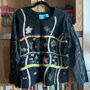 Cotton Connection Imports Embroidered Nautical Fish Multicolor Jacket Size Large